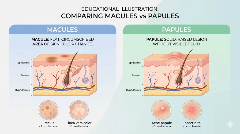 macules vs papules