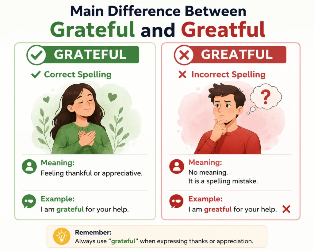 Main Difference Between Grateful and Greatful
