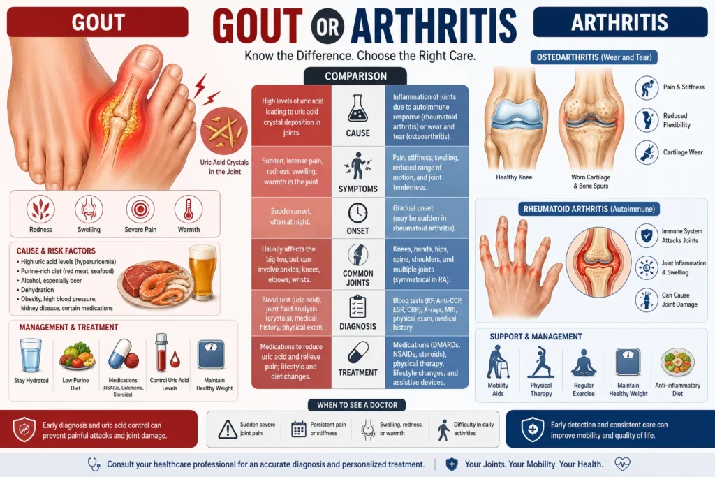 Gout or Arthritis: Differences, Symptoms and Diagnosis Guide (2026)