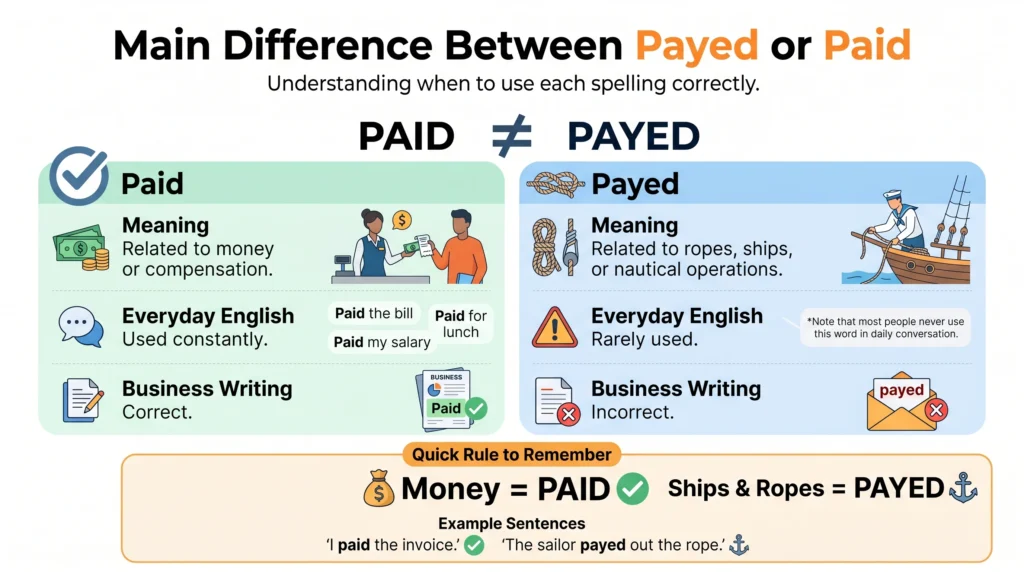 Main Difference Between Payed or Paid