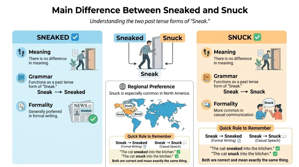 Main Difference Between Sneaked and Snuck